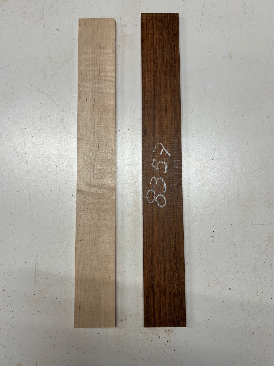 2 Pack, 2 Species Flame Hard Maple + Granadillo Fingerboard Blanks  21"x2-5/8"x3/8"#8357 - Exotic Wood Zone