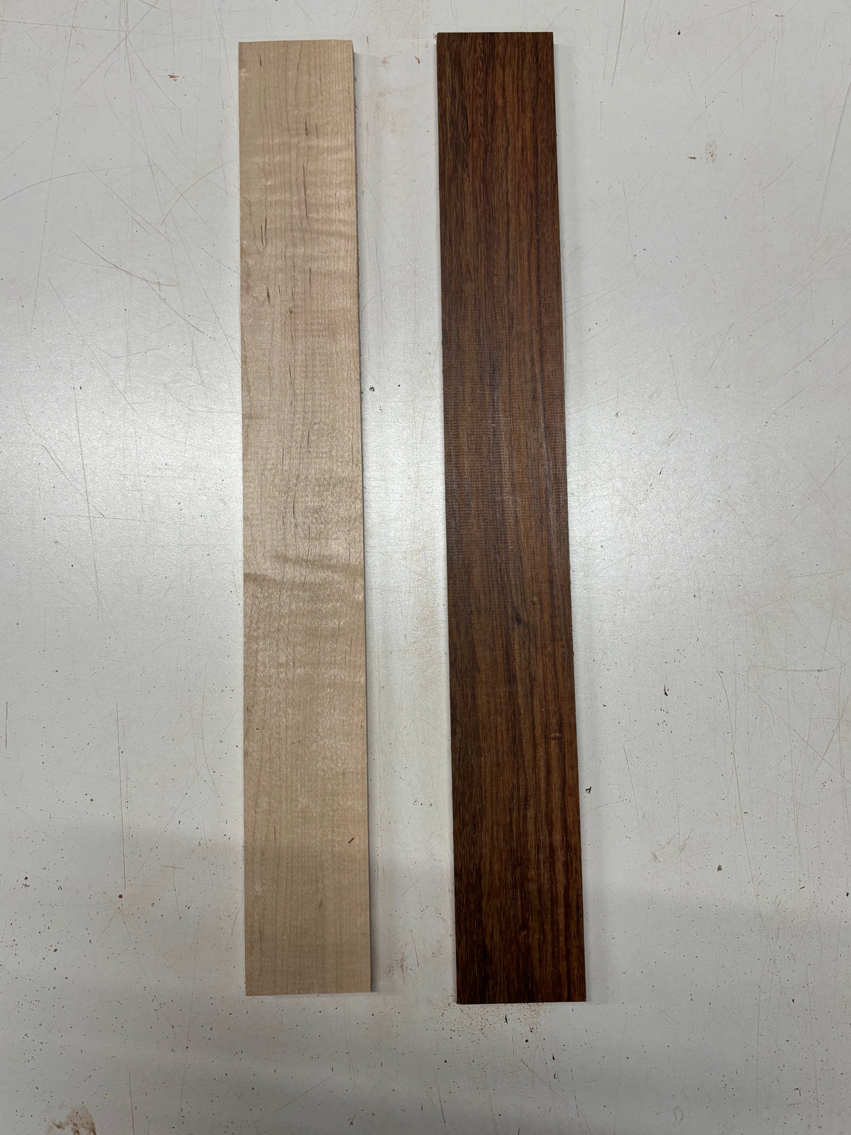 2 Pack, 2 Species Flame Hard Maple + Granadillo Fingerboard Blanks  21"x2-5/8"x3/8"#8357 - Exotic Wood Zone