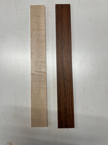 2 Pack, 2 Species Flame Hard Maple + Granadillo Fingerboard Blanks  21"x2-5/8"x3/8"#8357 - Exotic Wood Zone