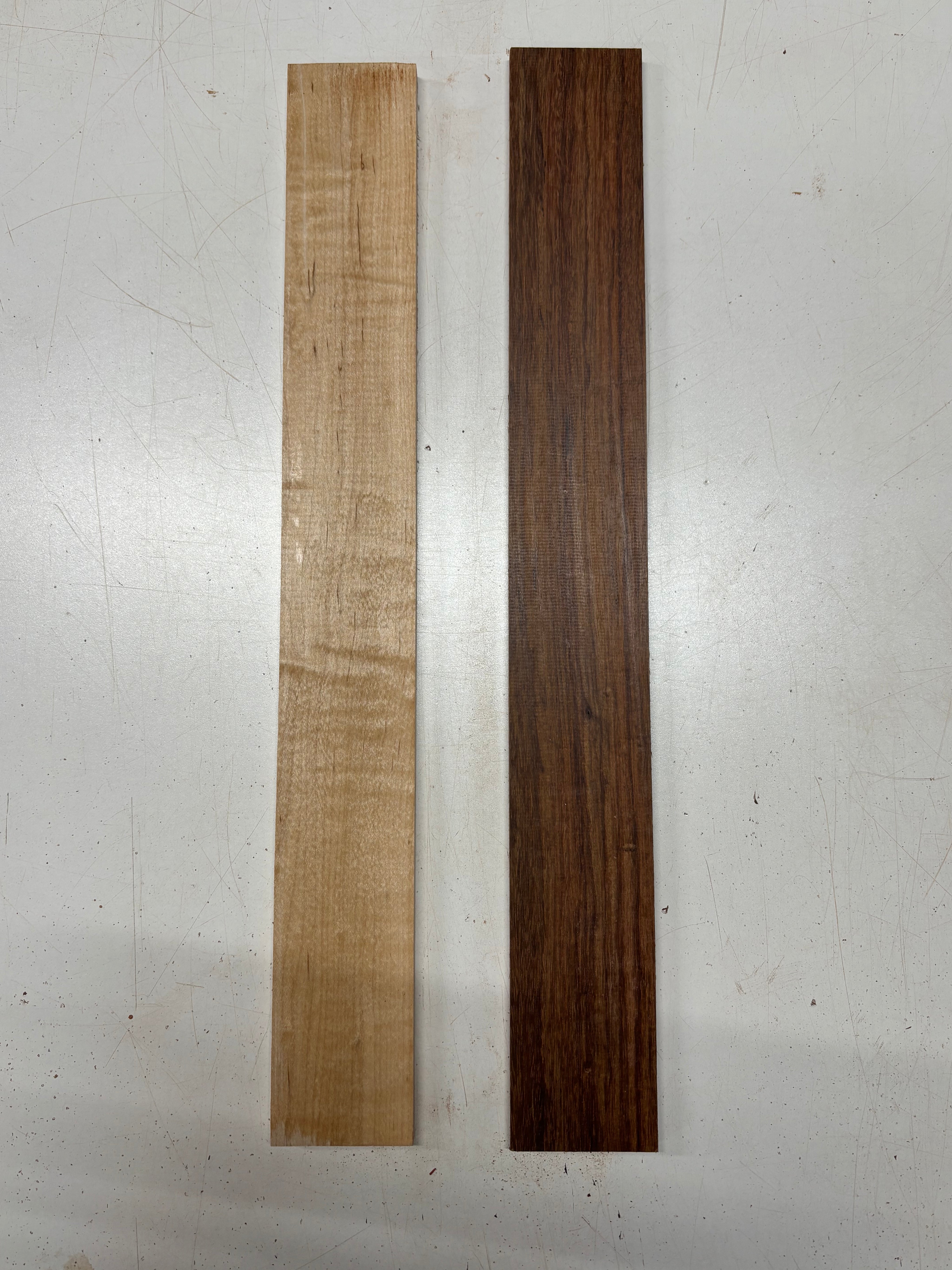 2 Pack, 2 Species Flame Hard Maple + Granadillo Fingerboard Blanks  21"x2-5/8"x3/8"#8357 - Exotic Wood Zone