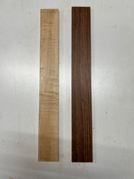 2 Pack, 2 Species Flame Hard Maple + Granadillo Fingerboard Blanks  21"x2-5/8"x3/8"#8357 - Exotic Wood Zone