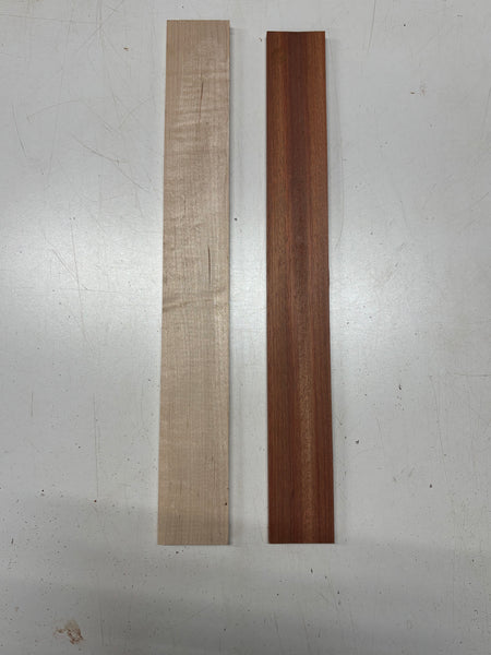 2 Pack, 2 Species Bloodwood + Flame Hard Maple Fingerboard Blanks #8358 - Exotic Wood Zone