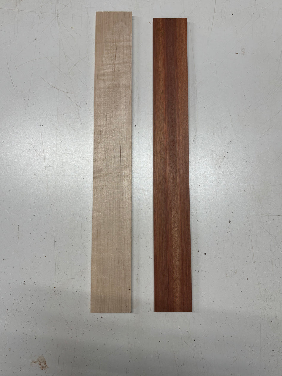 2 Pack, 2 Species Bloodwood + Flame Hard Maple Fingerboard Blanks #8358 - Exotic Wood Zone