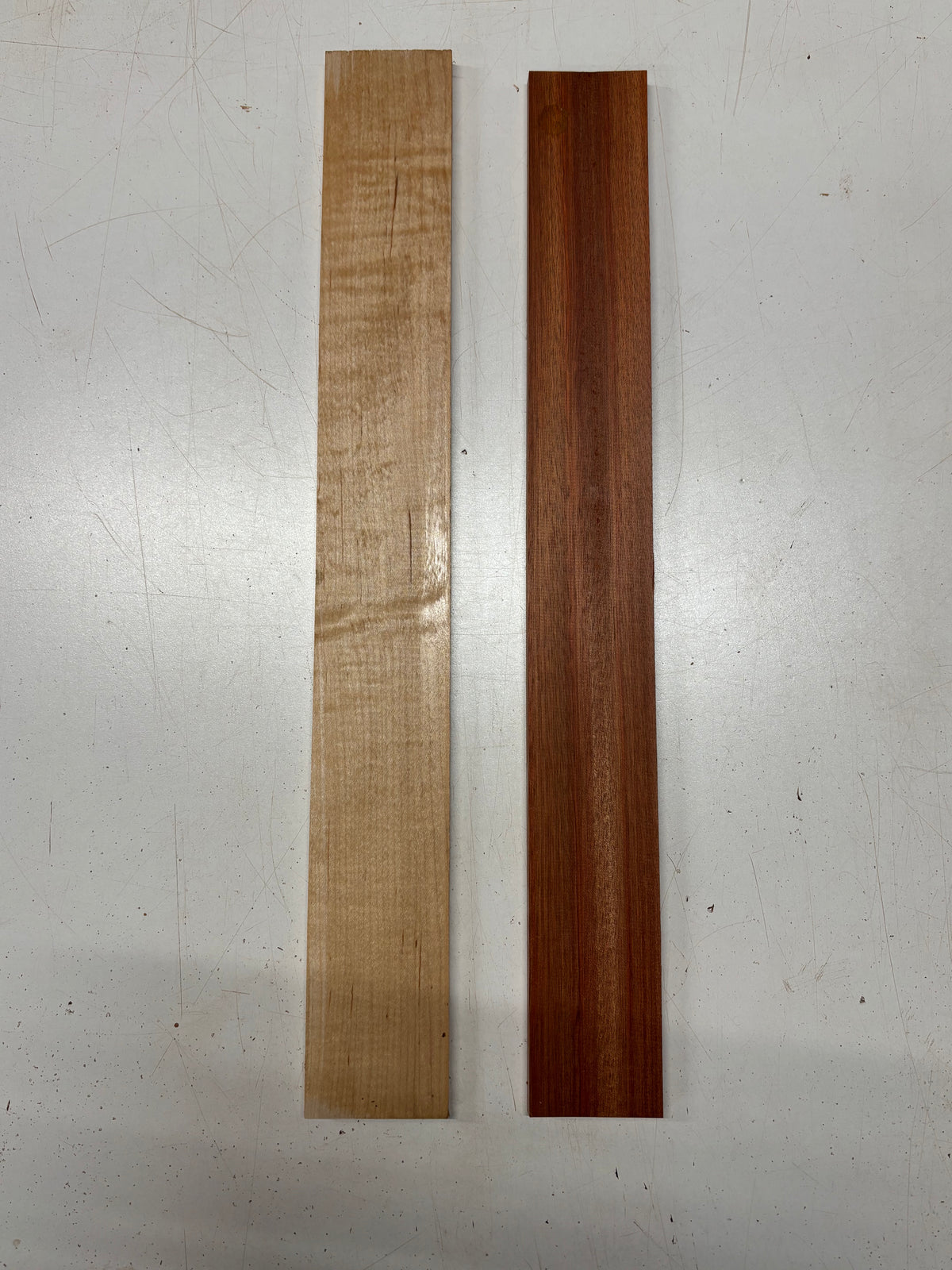 2 Pack, 2 Species Bloodwood + Flame Hard Maple Fingerboard Blanks #8358 - Exotic Wood Zone
