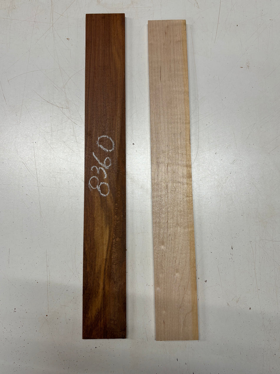 2 Pack, 2 Species Granadillo + Flame Hard Maple Fingerboard Blanks 21"x2-5/8"x3/8"#8360 - Exotic Wood Zone