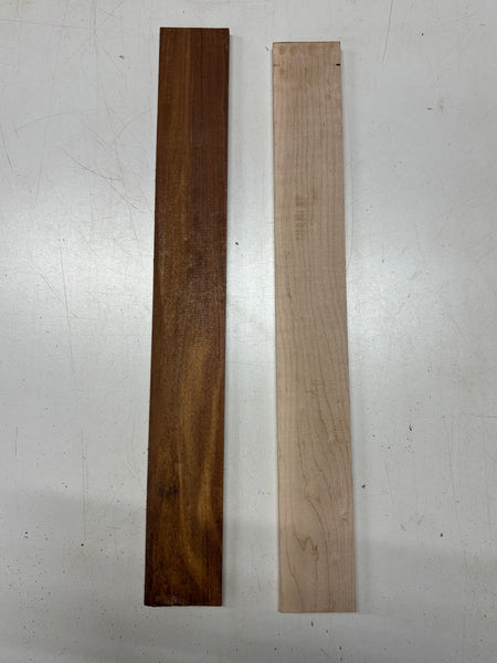 2 Pack, 2 Species Granadillo + Flame Hard Maple Fingerboard Blanks 21"x2-5/8"x3/8"#8360 - Exotic Wood Zone