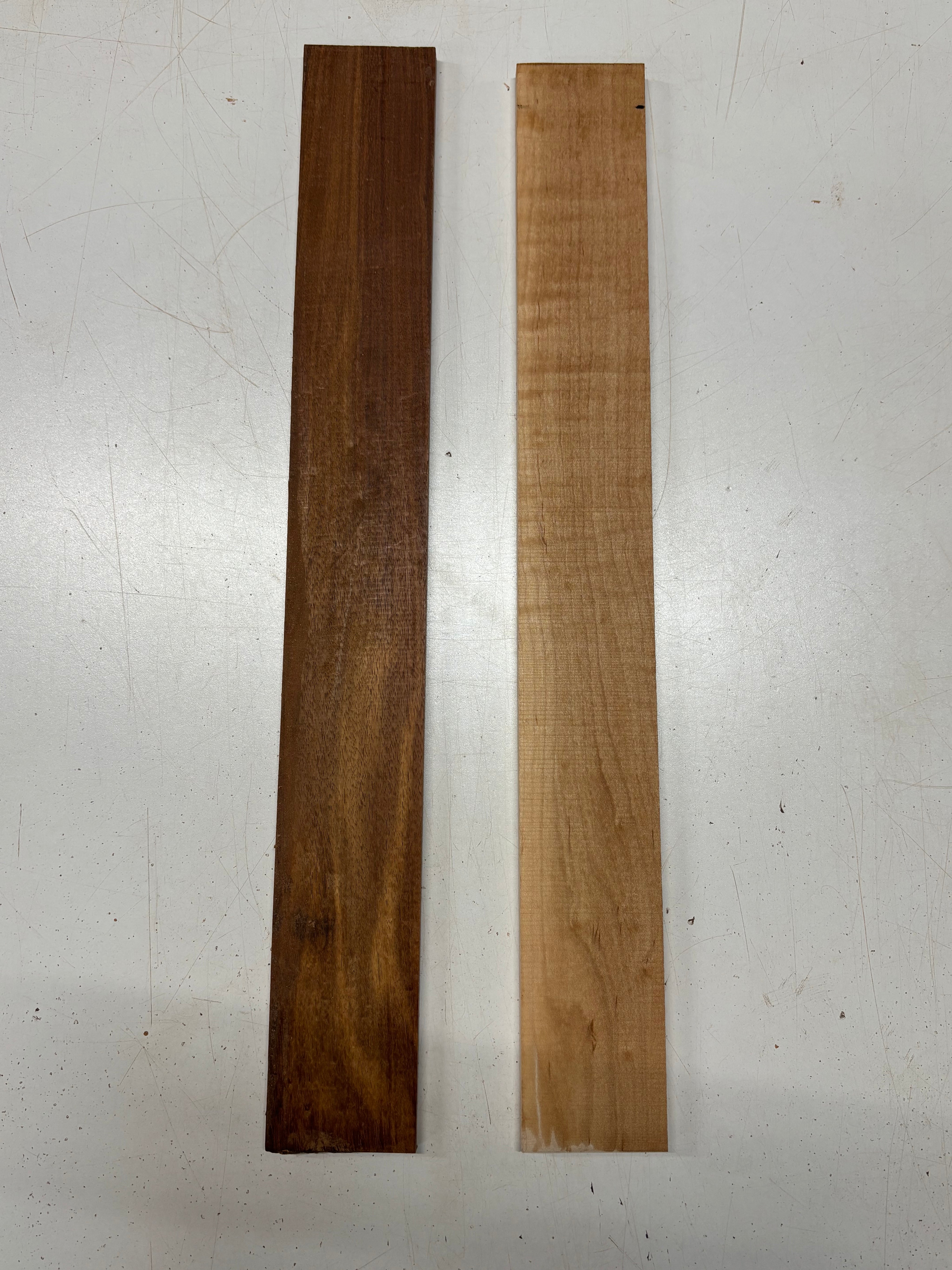 2 Pack, 2 Species Granadillo + Flame Hard Maple Fingerboard Blanks 21"x2-5/8"x3/8"#8360 - Exotic Wood Zone