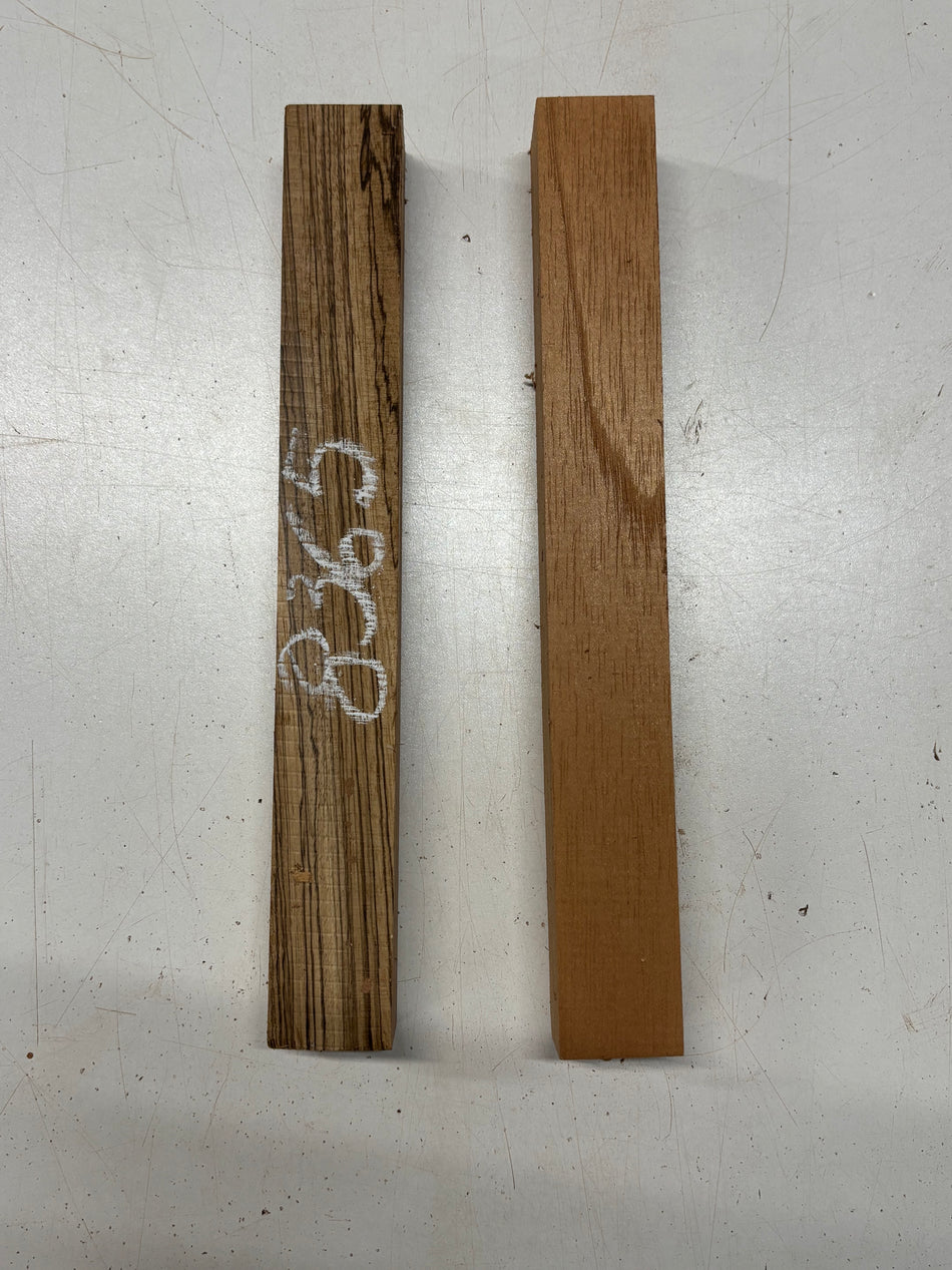 2 Pack, 2 Species Zebrawood + Spanish Cedar Turning Wood Blank 12"x1-1/2"x1-1/2"#8365 - Exotic Wood Zone