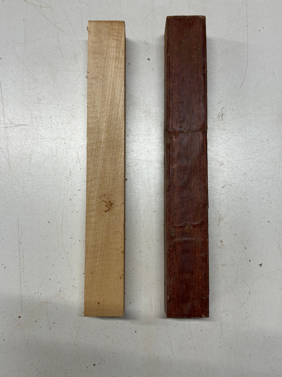 2 Pack, 2 Species Bloodwood + Basswood Turning Wood Blank 12"x1-1/2"x1-1/2"#8366 - Exotic Wood Zone