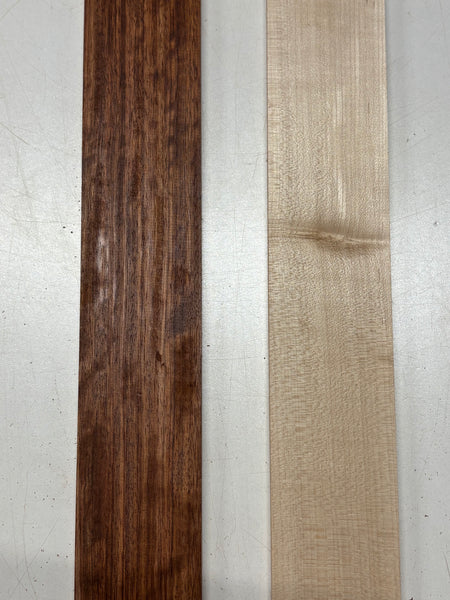 2 Pack, 2 Species Bubinga + Hard Maple Fingerboard Blanks 21"x2-3/4"x3/8"#8391 - Exotic Wood Zone