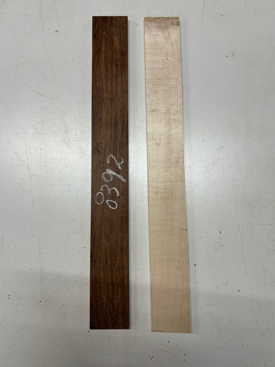2 Pack, 2 Species Granadillo + Hard Maple Fingerboard Blanks  21"x2-1/2"x3/8"#8392 - Exotic Wood Zone