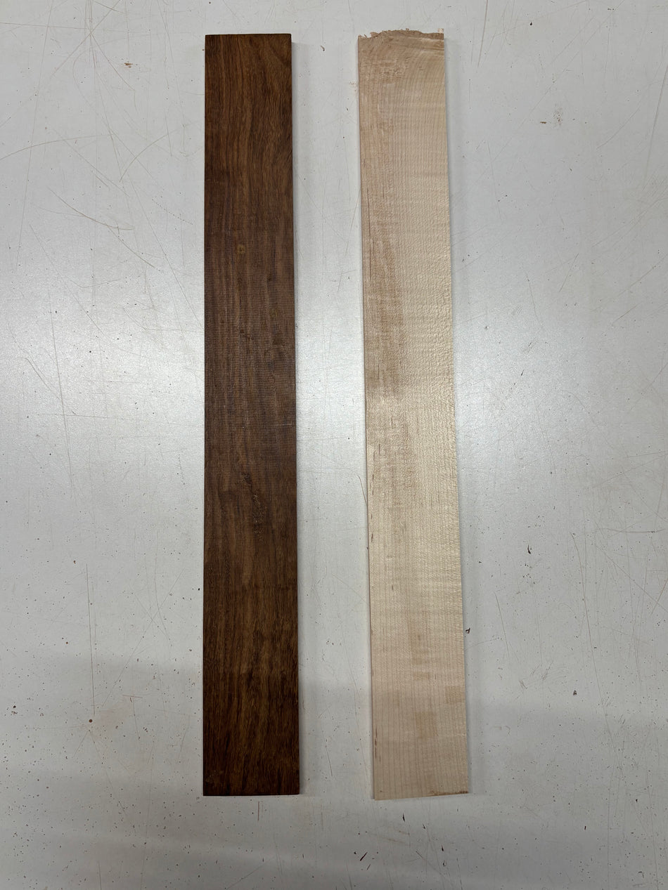 2 Pack, 2 Species Granadillo + Hard Maple Fingerboard Blanks  21"x2-1/2"x3/8"#8392 - Exotic Wood Zone