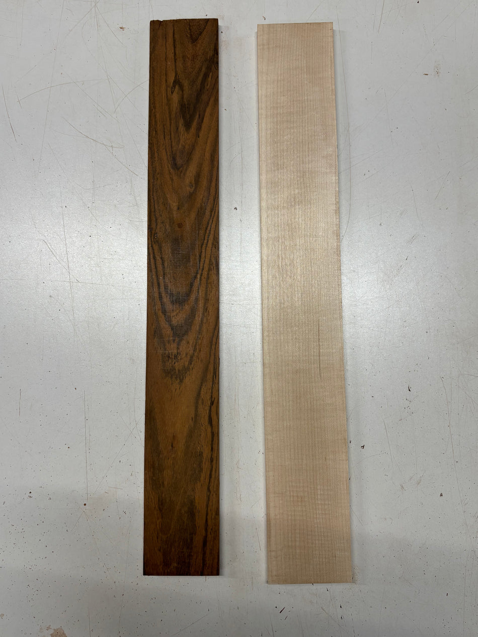 2 Pack, 2 Species Bocote + Flame Hard Maple Fingerboard Blanks #8394 - Exotic Wood Zone