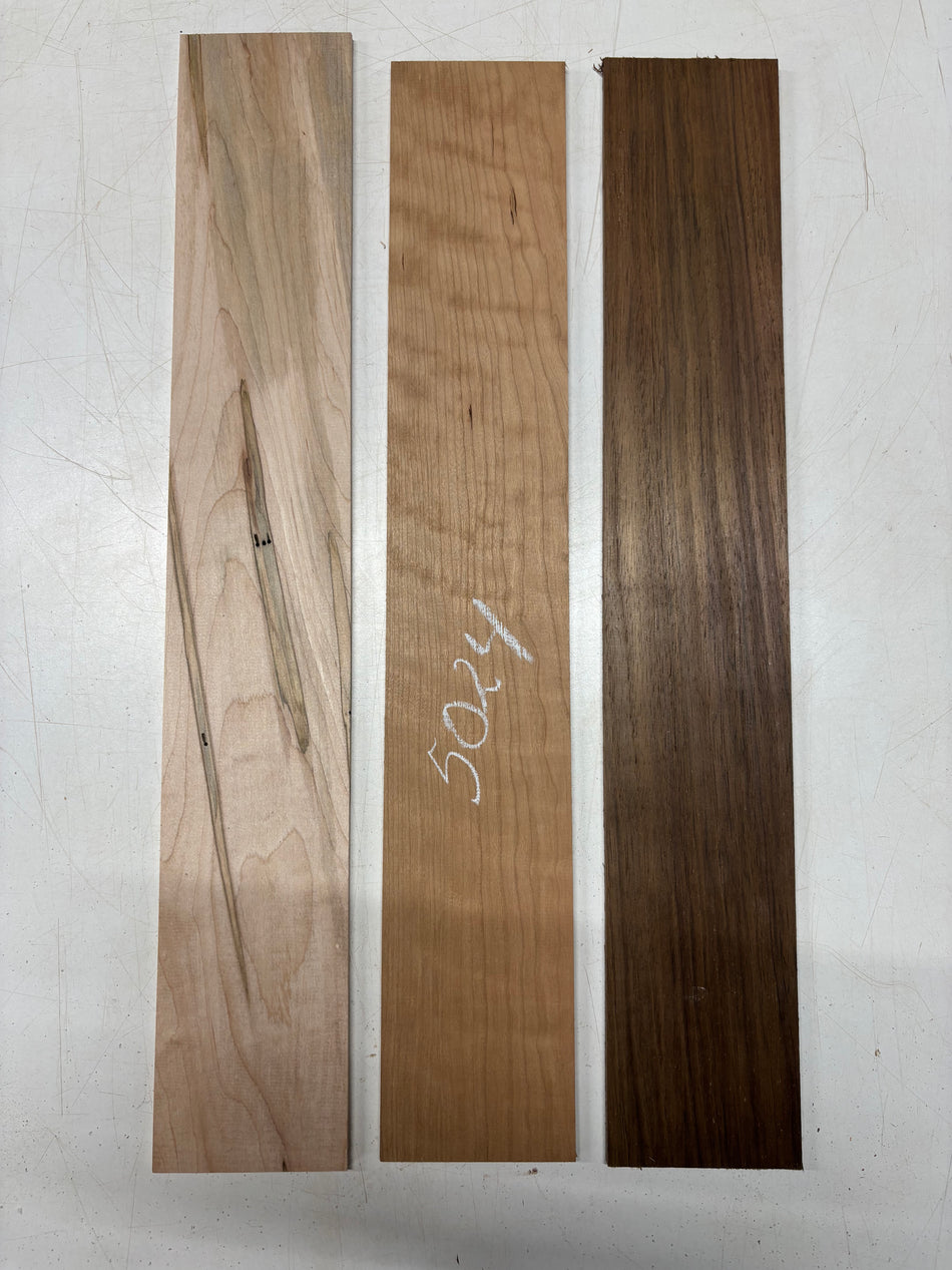 3 Pack, 3 Species, Cherry + Ambrosia Maple + Peruvian Walnut Thin Stock Lumber (Cherry & Peruvian Walnut: 24" x 4" x 1/4" , Ambrosia Maple: 25" x 4" x 1/4") #5024 Exotic Wood Zone 