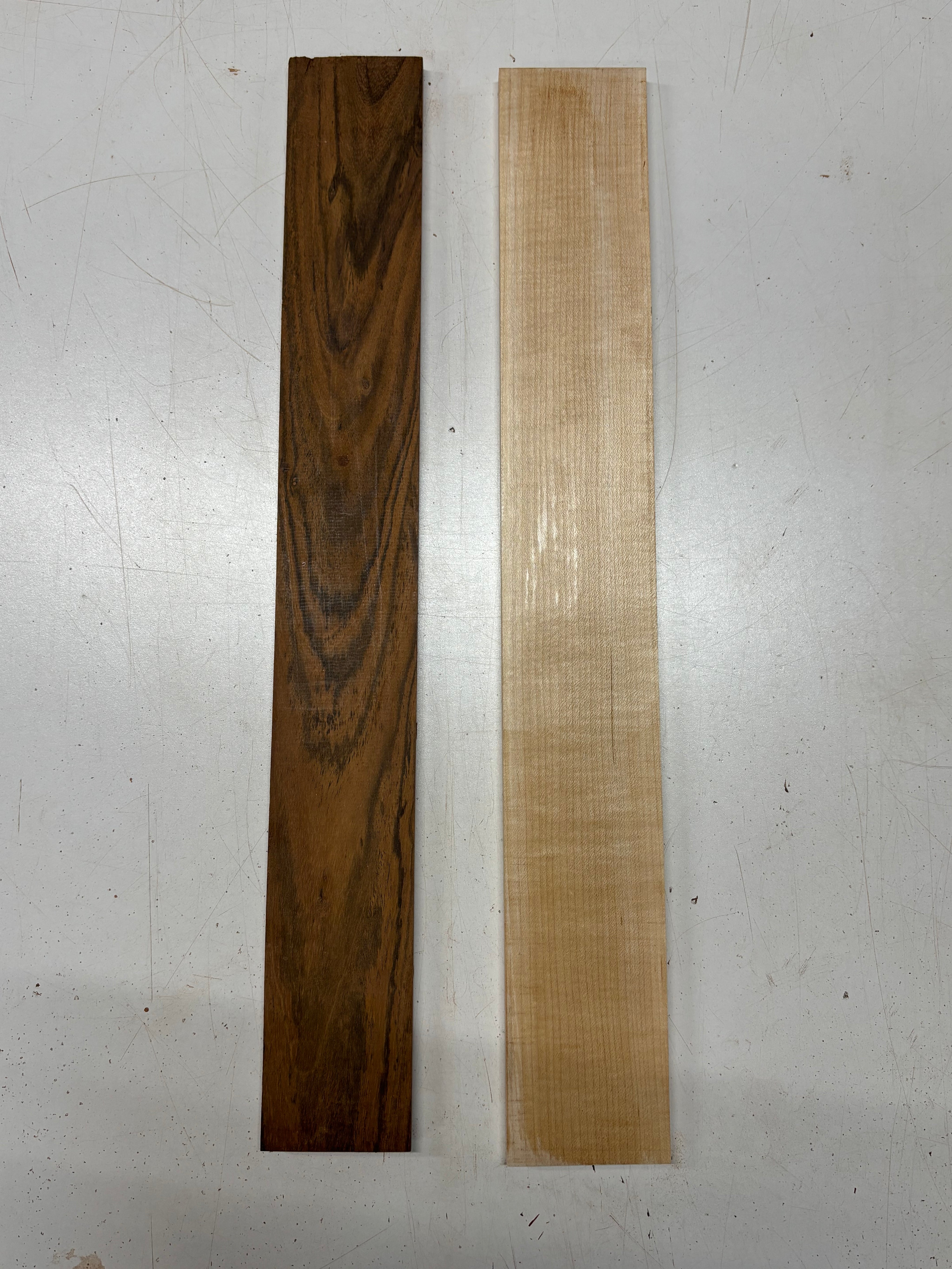 2 Pack, 2 Species Bocote + Flame Hard Maple Fingerboard Blanks #8394 - Exotic Wood Zone