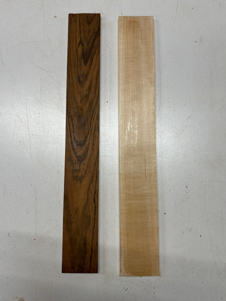 2 Pack, 2 Species Bocote + Flame Hard Maple Fingerboard Blanks #8394 - Exotic Wood Zone