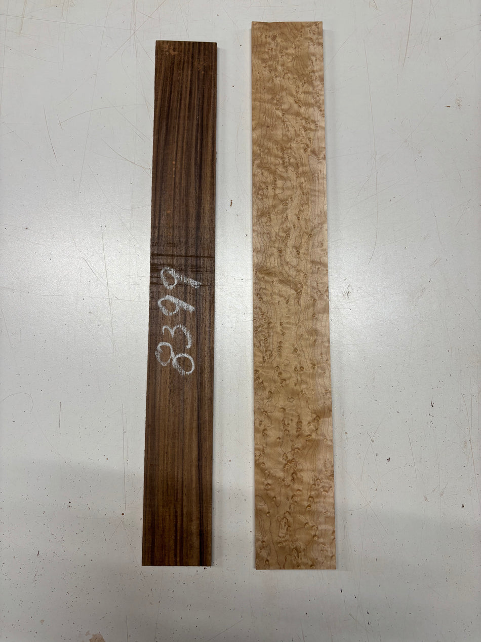 2 Pack, 2 Species Indian Rosewood + Birdseye Maple Fingerboard Blanks #8399 - Exotic Wood Zone