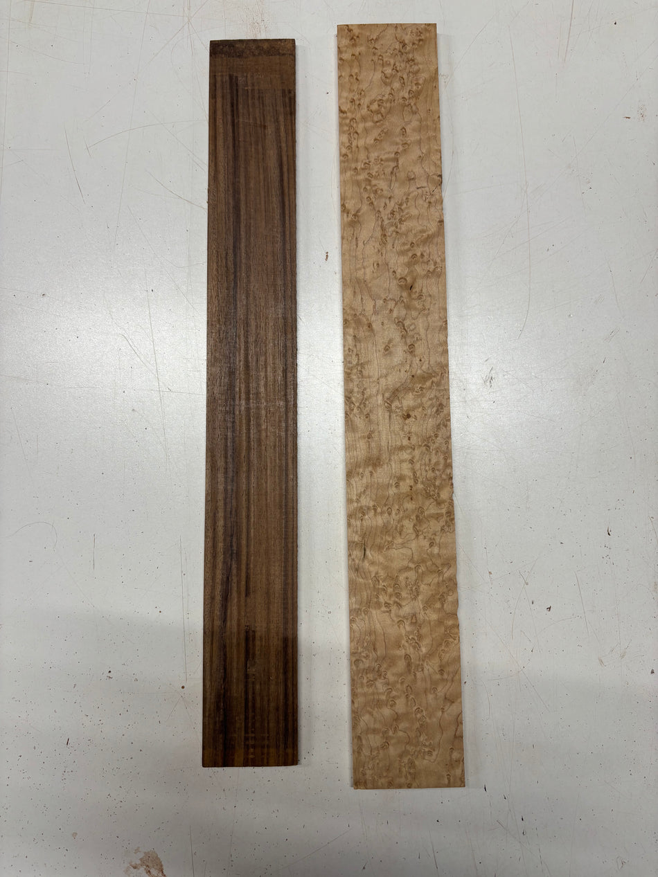 2 Pack, 2 Species Indian Rosewood + Birdseye Maple Fingerboard Blanks #8399 - Exotic Wood Zone