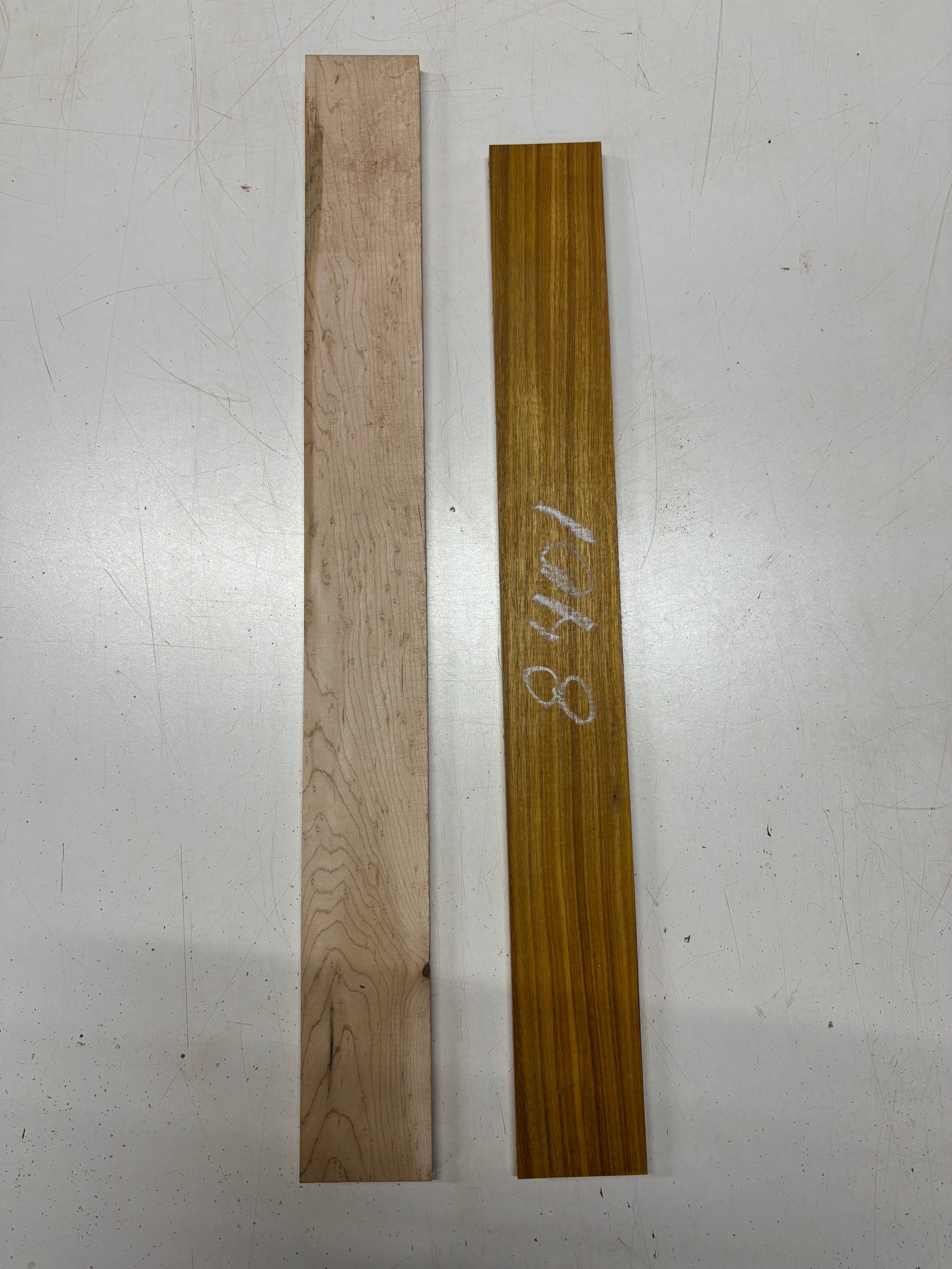 2 Pack, 2 Species Canarywood + Birdseye Maple Fingerboard Blanks #8401 - Exotic Wood Zone