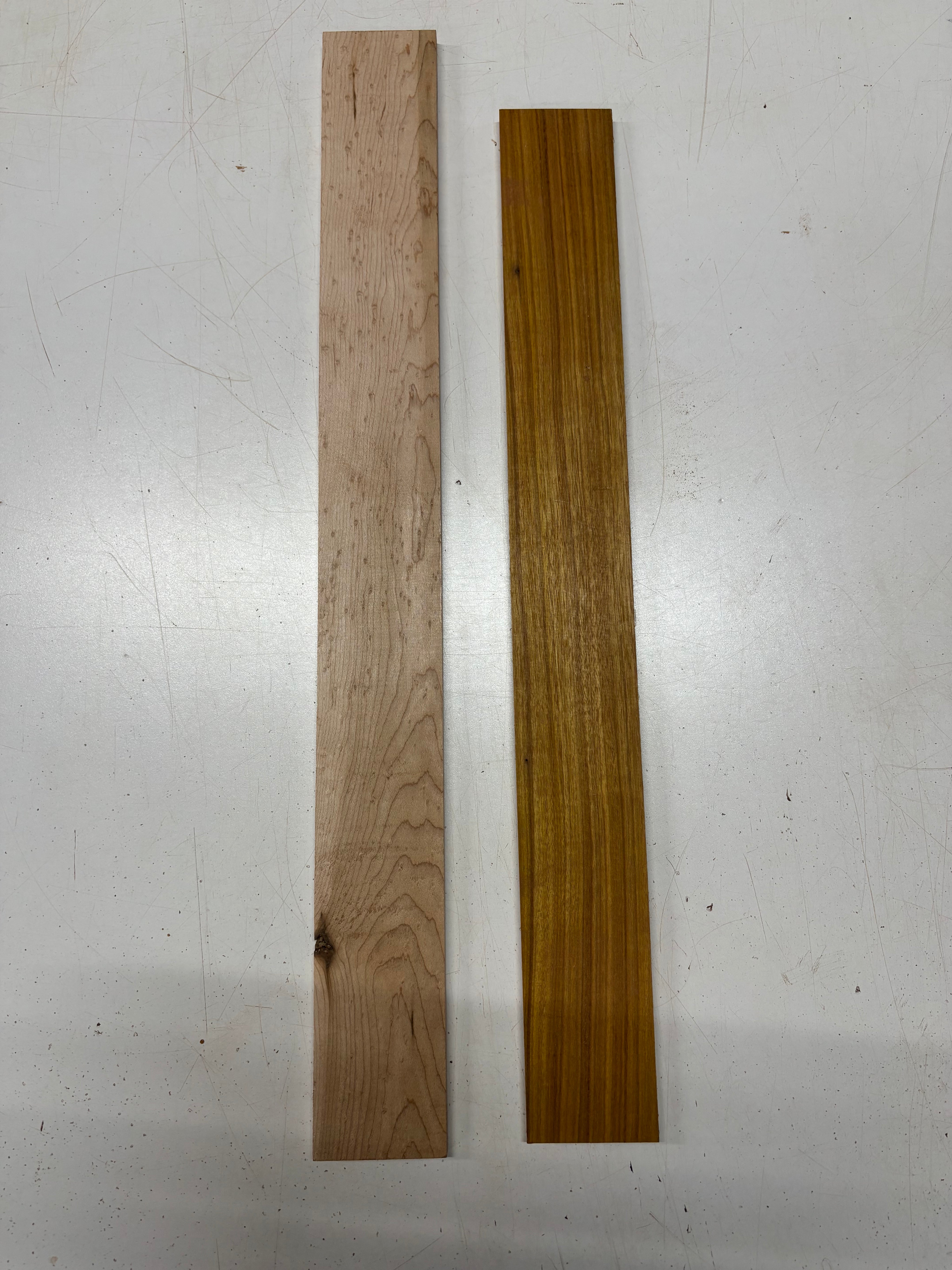 2 Pack, 2 Species Canarywood + Birdseye Maple Fingerboard Blanks #8401 - Exotic Wood Zone
