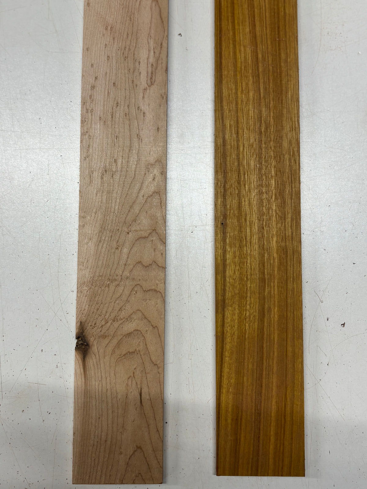 2 Pack, 2 Species Canarywood + Birdseye Maple Fingerboard Blanks #8401 - Exotic Wood Zone