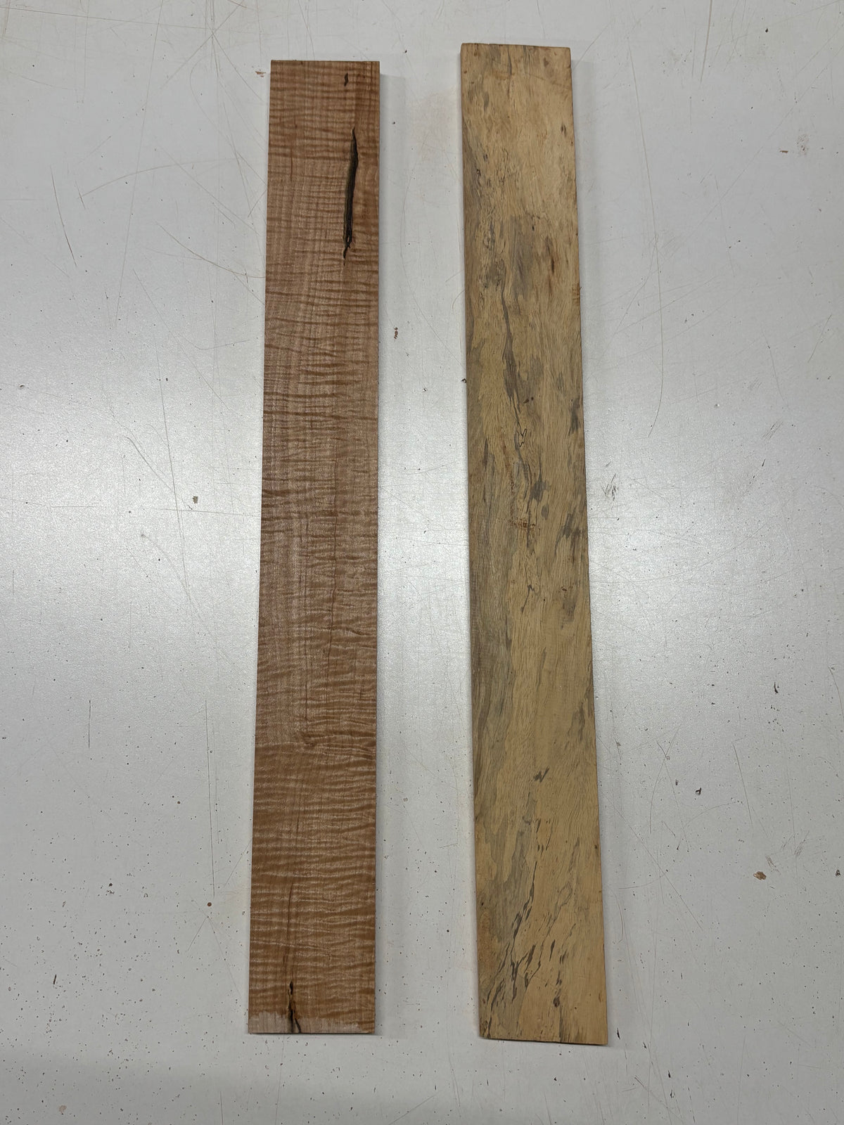 2 Pack, 2 Species Spalted Tamarind + Flame Maple Fingerboard Blanks #8407 - Exotic Wood Zone