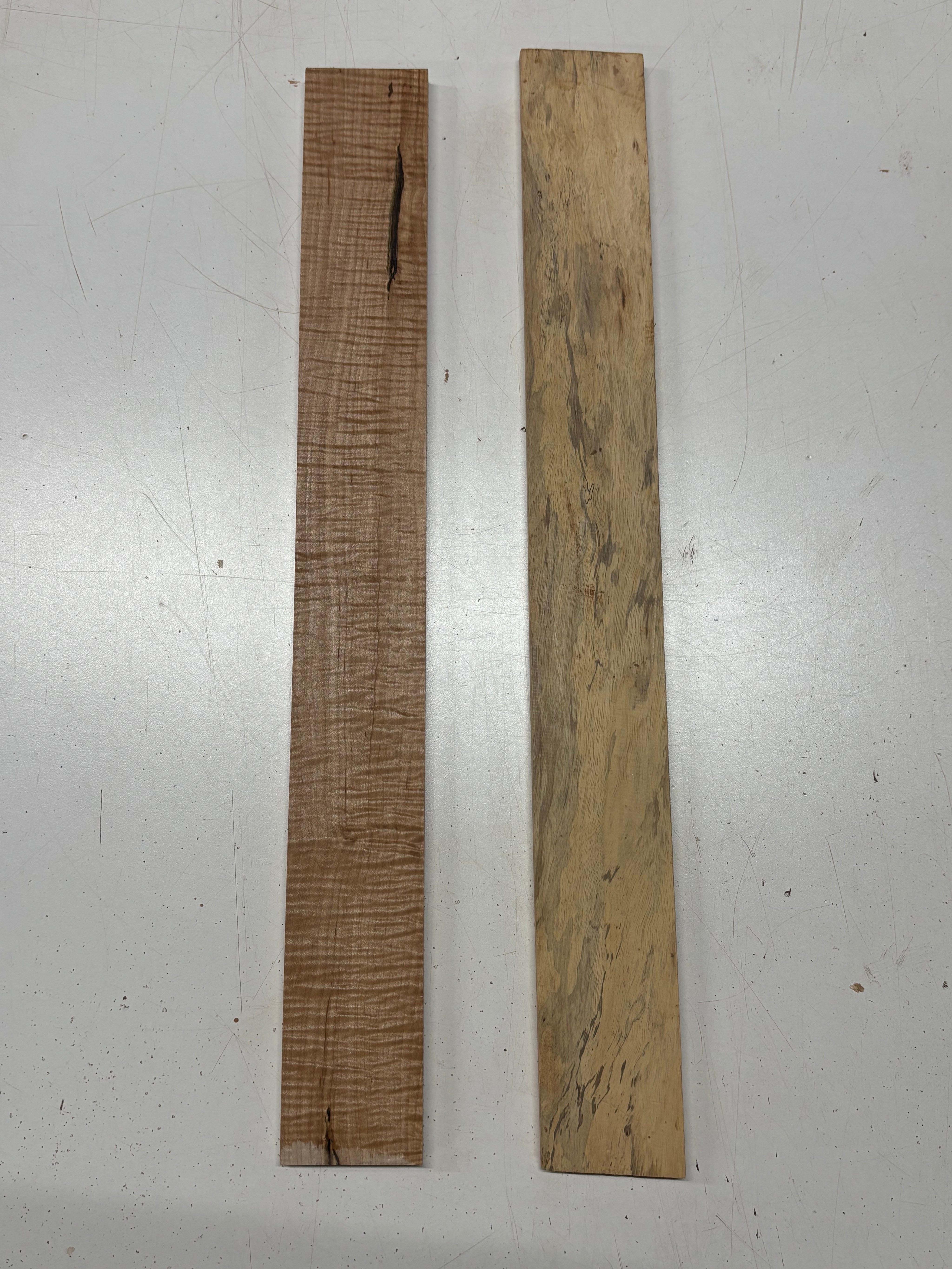 2 Pack, 2 Species Spalted Tamarind + Flame Maple Fingerboard Blanks #8407 - Exotic Wood Zone