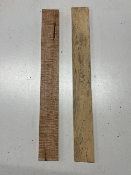 2 Pack, 2 Species Spalted Tamarind + Flame Maple Fingerboard Blanks #8407 - Exotic Wood Zone