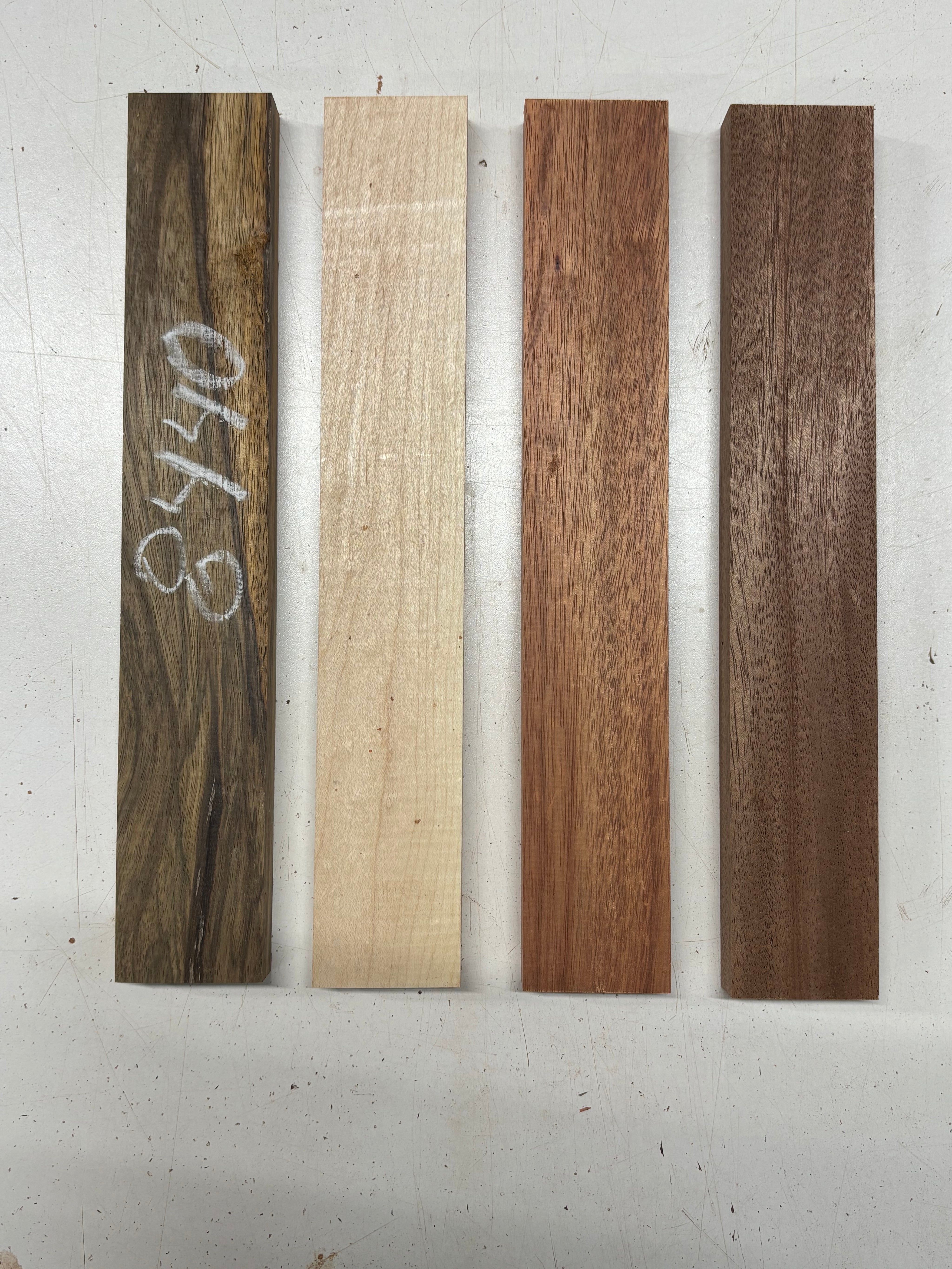 4 Pack, 4 Species Black Limba + Hard Maple + Bloodwood + African Mahogany Thin Stock Lumber  12"x2"x3/4"#8440 - Exotic Wood Zone