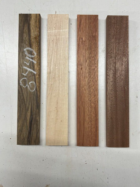 4 Pack, 4 Species Black Limba + Hard Maple + Bloodwood + African Mahogany Thin Stock Lumber  12"x2"x3/4"#8440 - Exotic Wood Zone