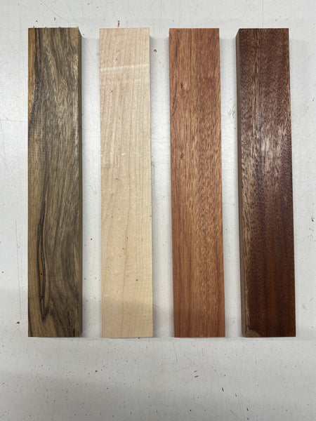 4 Pack, 4 Species Black Limba + Hard Maple + Bloodwood + African Mahogany Thin Stock Lumber  12"x2"x3/4"#8440 - Exotic Wood Zone