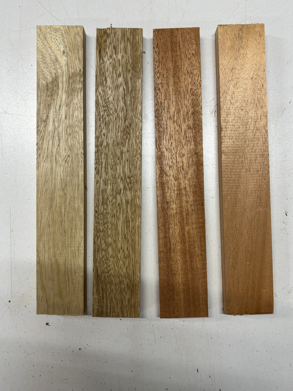 4 Pack, 2 Species African Mahogany + Black Limba Thin Stock Lumber 12"x2"x3/4"#8450 - Exotic Wood Zone