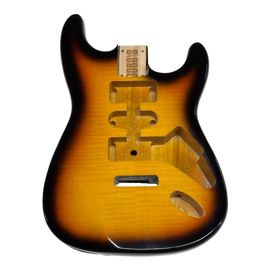 JOBOIS ST Style Finished Guitar Body- 3 Tone Flamed Sunburst