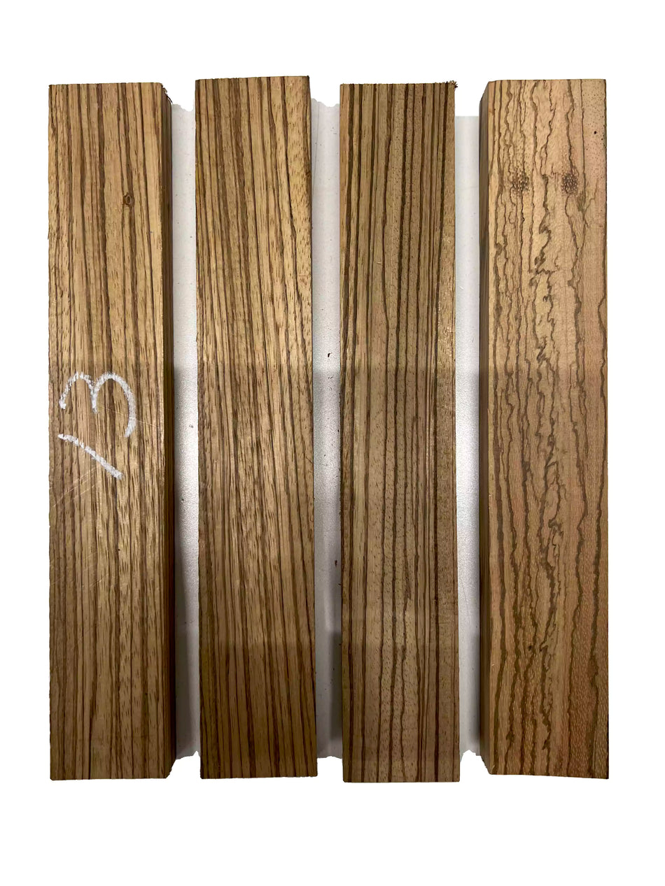 Pack of 4, Zebrawood Thin Stock Three Dimensional Lumber Board 12" x 2" x 3/4" #13 - Exotic Wood Zone - Buy online Across USA 