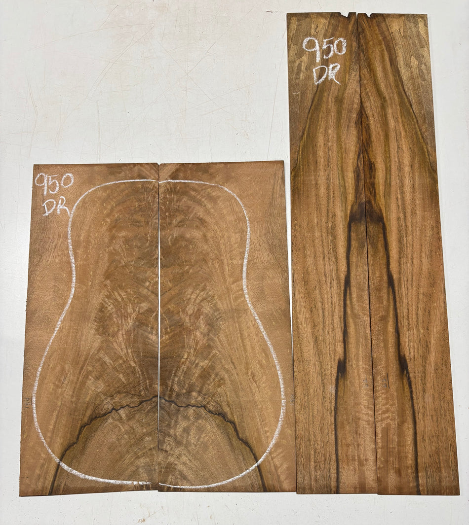 Flame Chocolate Mango Dreadnought Guitar Back and Side Set #950