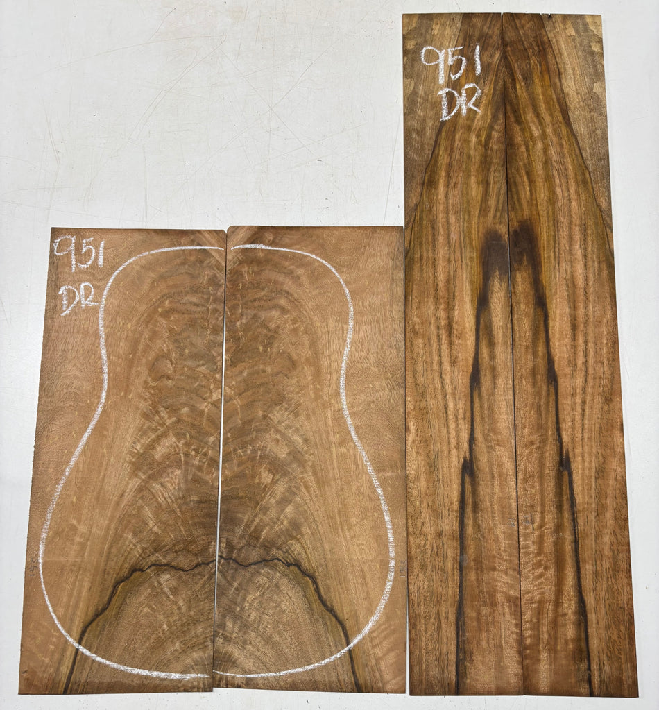 Flame Chocolate Mango Dreadnought Guitar Back and Side Set #951