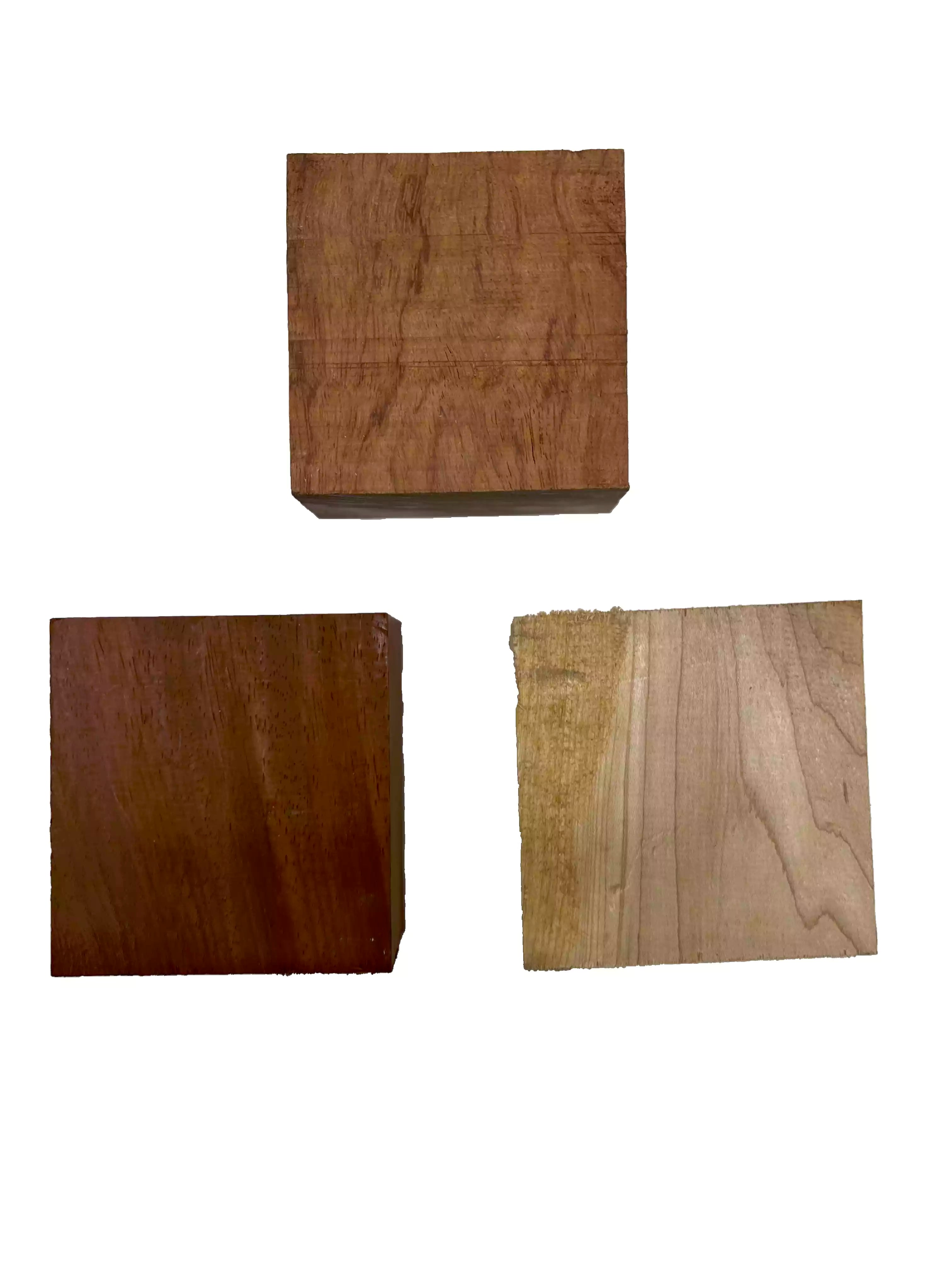 Pack of 3, Multispecies Hardwood Bowl Turning Wood Blanks (Padauk, Hard Maple, Bubinga) 4"x4"x2" #83 - Exotic Wood Zone - Buy online Across USA 