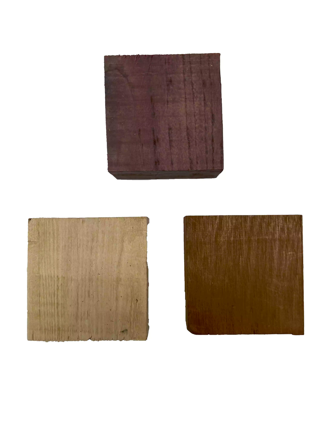 Pack of 3, Multispecies Hardwood Bowl Turning Wood Blanks (Purpleheart, African Mahogany, Basswood) 4&quot;x4&quot;x2&quot; 