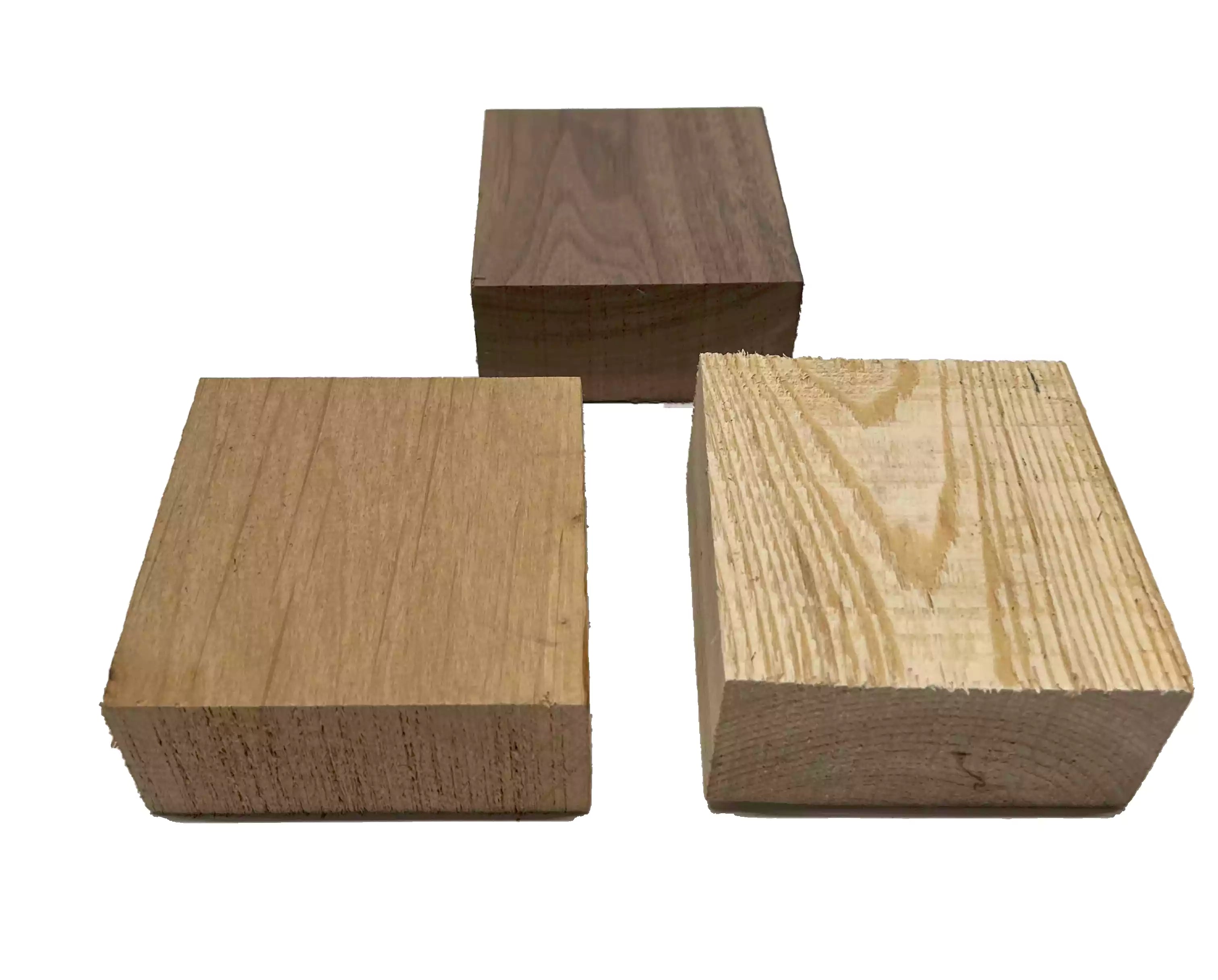 Pack of 3, Multispecies Hardwood Bowl Turning Wood Blanks (Red Alder, White Ash, Black Walnut) 4&quot;x4&quot;x2&quot; 