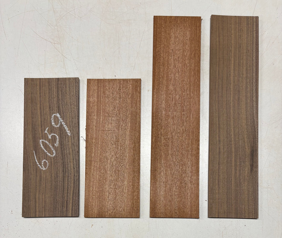 4 Pack, 2 Species Black Walnut + African Mahogany Thin Stock Lumber 10-3/4"x4-1/4"x3/16"  ,  15-1/2"x3-3/4"x3/16"#6059