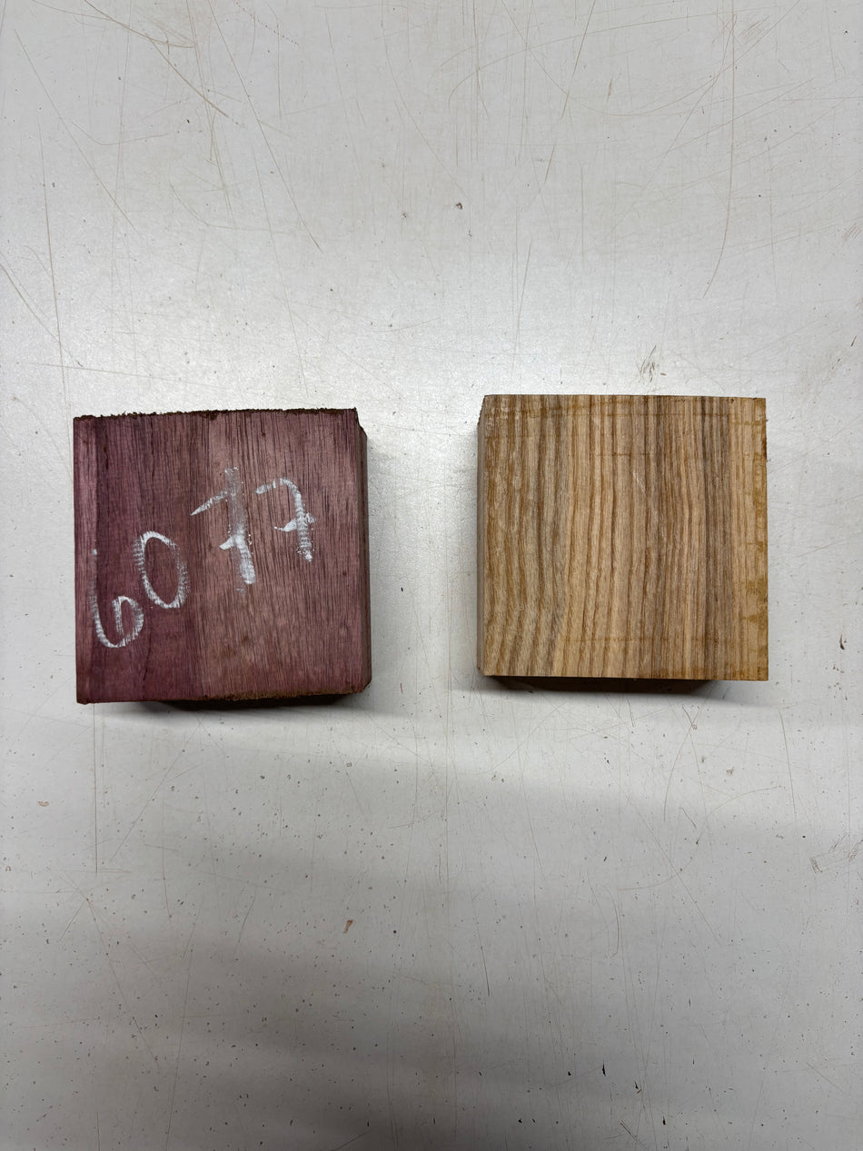 2 Pack, 2 Species Purpleheart + White Ash Bowl Blanks  4"x4"x2"#6077