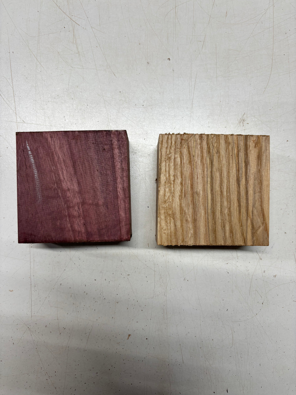 2 Pack, 2 Species Purpleheart + White Ash Bowl Blanks  4"x4"x2"#6077