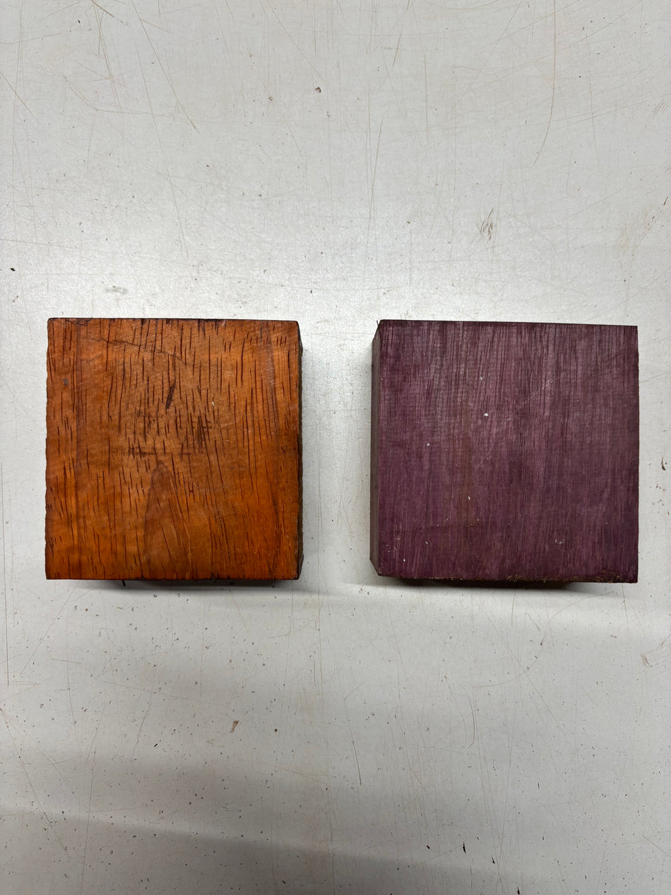 2 Pack, 2 Species Padauk + Purpleheart Bowl Blanks 4"x4"x2"#6083