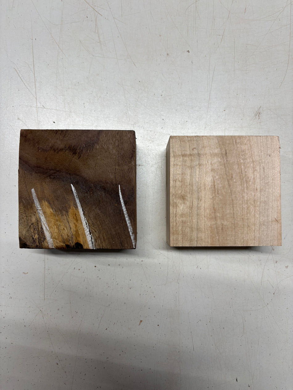 2 Pack, 2 Species Ambrosia Maple + Indian Rosewood Bowl Blanks 4"x4"x2"#6085