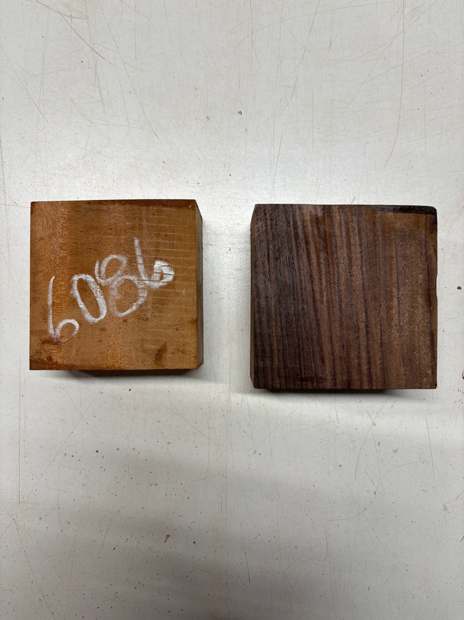 2 Pack, 2 Species Indian Rosewood + Mahogany Bowl Blanks 4"x4"x2"#6086