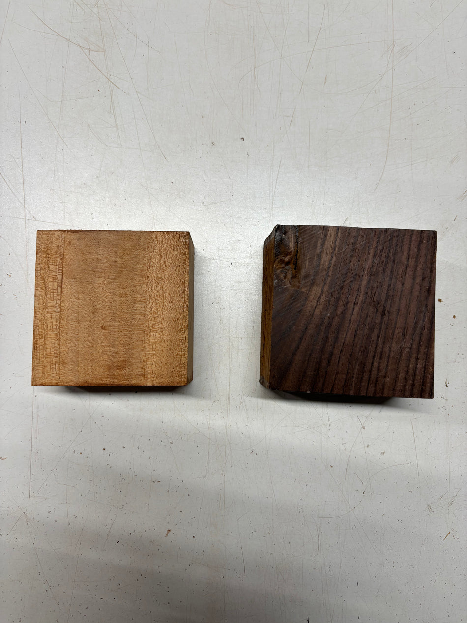 2 Pack, 2 Species Indian Rosewood + Mahogany Bowl Blanks 4"x4"x2"#6086