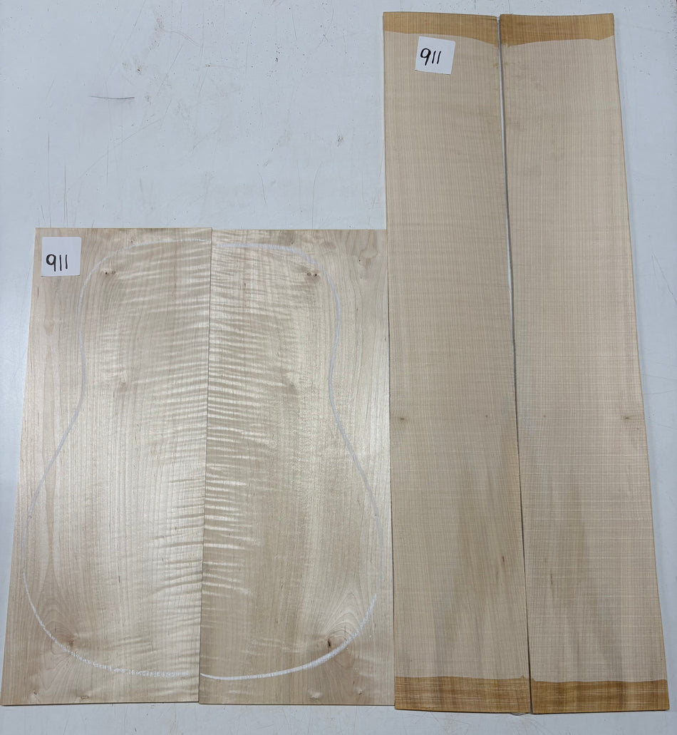 Flame Hard Maple Dreadnought Guitar Back and Side Set  #911