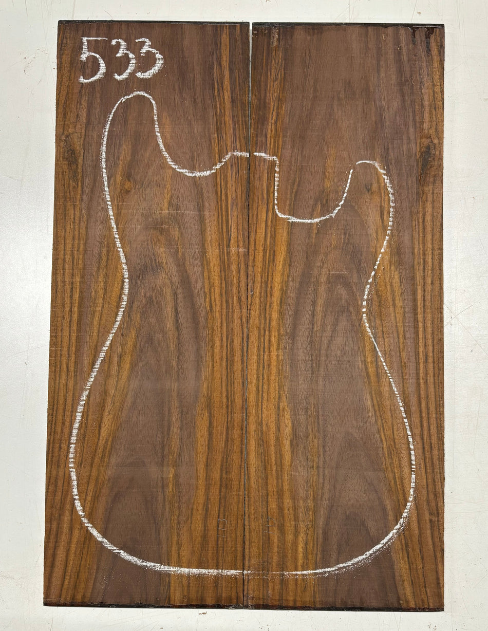 Rare Tiger Striped Rosewood Guitar Drop Top - 22-1/2" x 7-1/4" x 3/8" #533