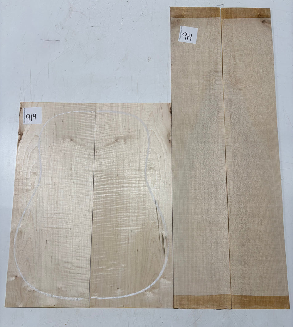 Flame Hard Maple Dreadnought Guitar Back and Side Set  #914