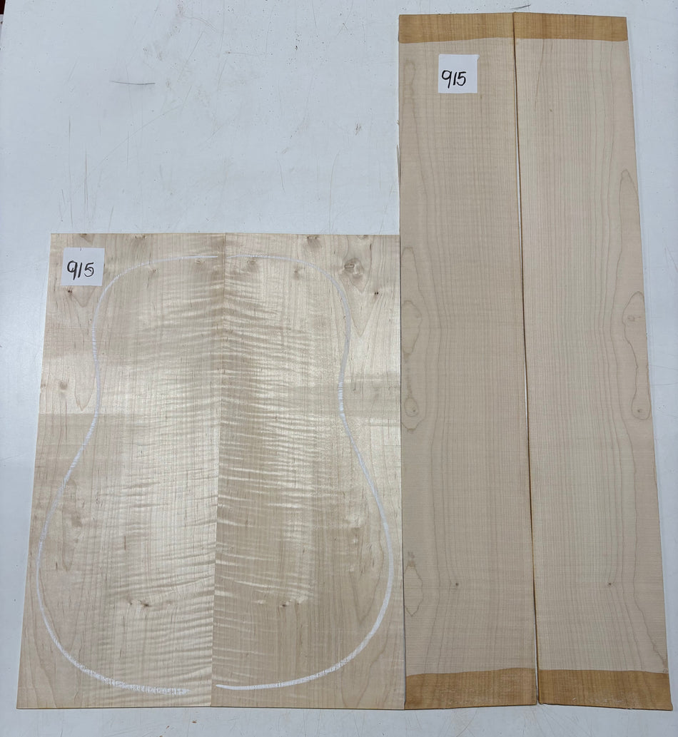 Flame Hard Maple Dreadnought Guitar Back and Side Set  #915